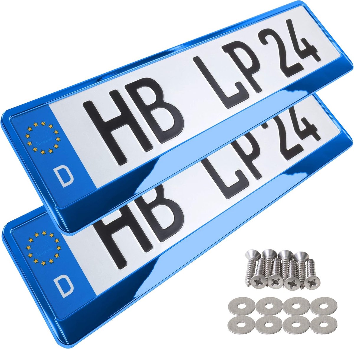 Elegante Blauwe Kentekenplaathouders met Chroom Afwerking - 2 Stuks voor EU Kentekenplaten