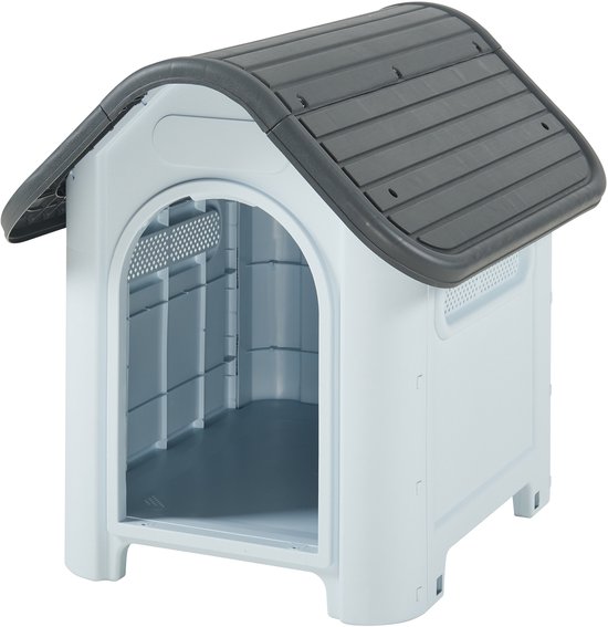 Hondenhok hondenhuis PVC 75x59x66 cm grijs en zwart