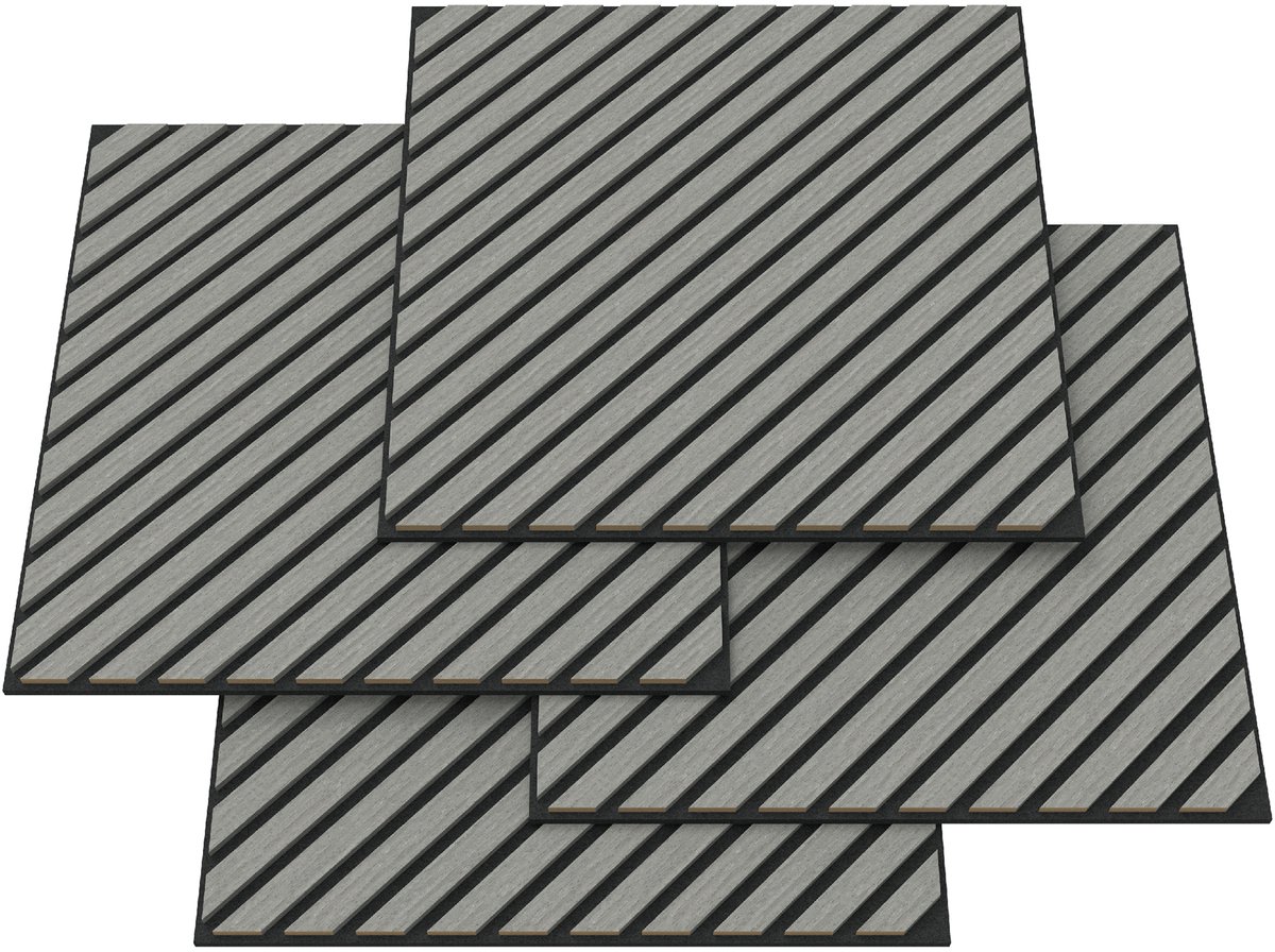 Akoestisch wandpaneel Vang 4-delig set 1,44 m² diagonaal eiken lichtgrijs 60x60 cm NEU.HOLZ