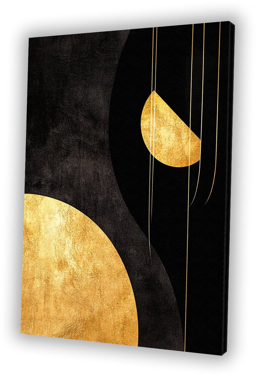 Gouden abstract ontwerp op zwart - Goud schilderij - Kunstwerk halve cirkel - Abstracte ku