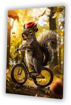 Eekhoorn op fiets in herfst - Eekhoorn canvas schilderijen - Muurkunst dier - Hyperrealisme - Binnenhuisdecoratie - Canvas schilderijen woonkamer - canvas 75x100 cm