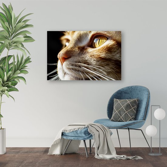 Oeil de chat détaillé en gros plan - Peinture de chat - Œuvre d'art animalier - Hyperréalisme - Décoration d'intérieur - Décoration murale de salon - Toile 120x80 cm
