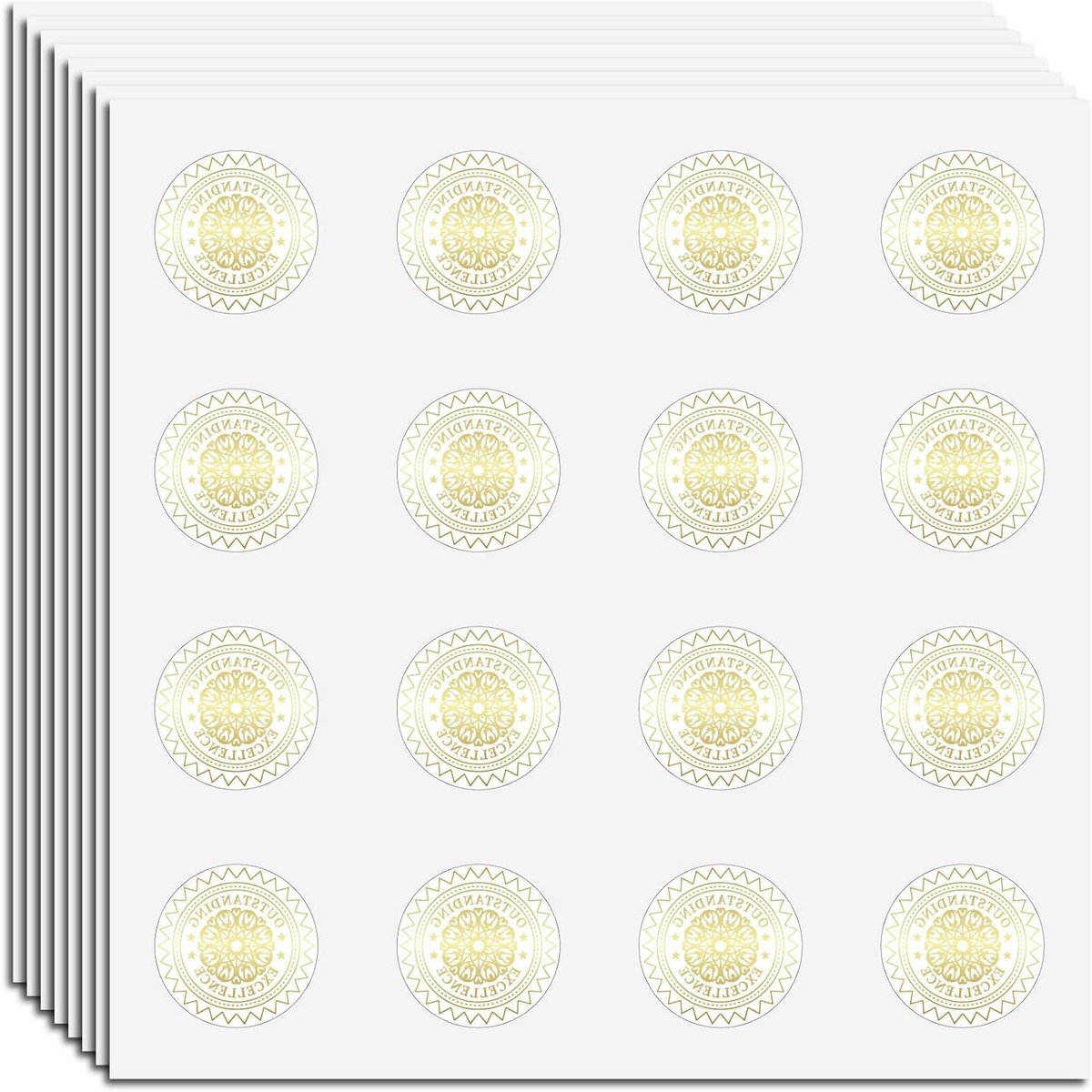 Zegelstickers Uitmuntende Excellentie Stickers Woorden Vinyl Decal Zelfklevende Waterdichte Sticker Ronde Gouden Stickers voor Enveloppen Diploma's Awards Graduation 25 x 25 - Certificaat