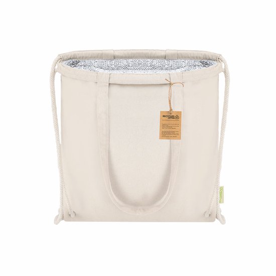 Koeltas rugzak - 2x - katoen - lunchpakket of drankjes - naturel - 7 liter - 38 x 42 cm - met trekkoord van Merkloos — afbeelding 5