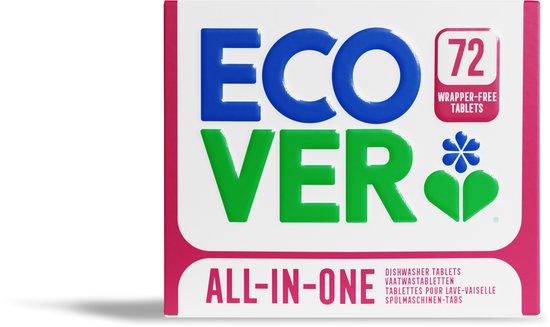 Ecover All-in-One - Vaatwastabletten - 72 stuks - met zout & glansspoelmiddel - zonder plastic omhulsel - frisse geur