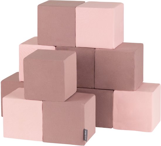 KiddyMoon Schuim Blokjes Voor Baby Van Velours Zachte Blokken Speelgoed Montessori Met Schuim En Veel Plezier Voor Kinderen, 24 Stuks, Blokken: Bosgroen-Woestijnroze-Berggrijs