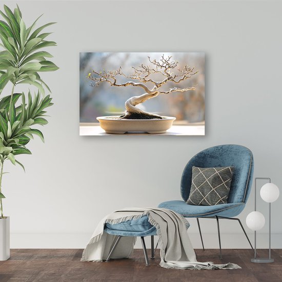 Bonsaï délicat en pot - Peinture bonsaï sur toile - Décoration murale arbre sur toile - Minimalisme - Décoration murale chambre enfant - Peintures sur toile salon - toile 90x60 cm