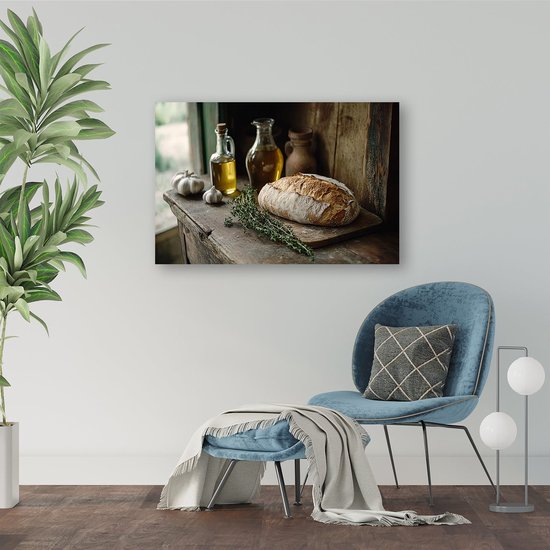 Cadre rustique avec du pain - Toile d'art de pain - Décoration murale sur toile alimentaire - Nature morte - Design sur le mur - Peinture sur toile salon - toile 90x60 cm