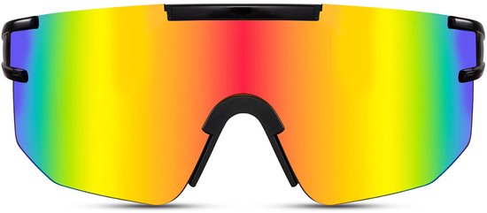 Zonnebril - Fiets - Sport - Festival bril - Rave - Voor heren en dames - Semi randloos - Zwart/grijs - Multicolor spiegelglas — afbeelding 4