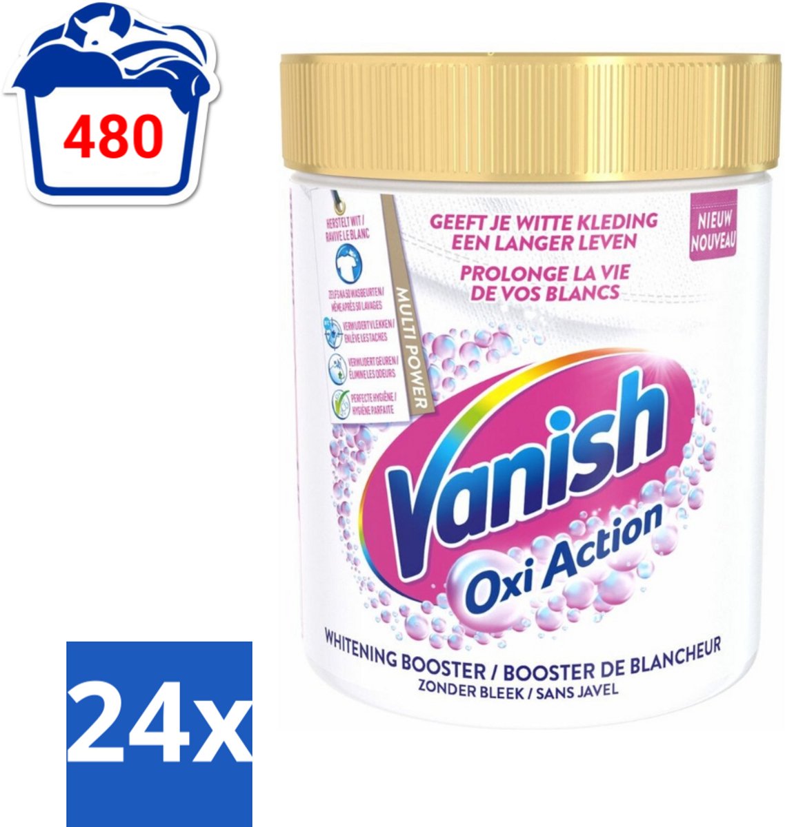 24 x Vanish Oxi Action - Vlekkenverwijderaar Poeder - Zonder Bleek - Witte Was - 550 Gram - Vlekkenverwijderaar - Witwas - Vlekken Verwijderen - Wasverzachter - Waspoeder