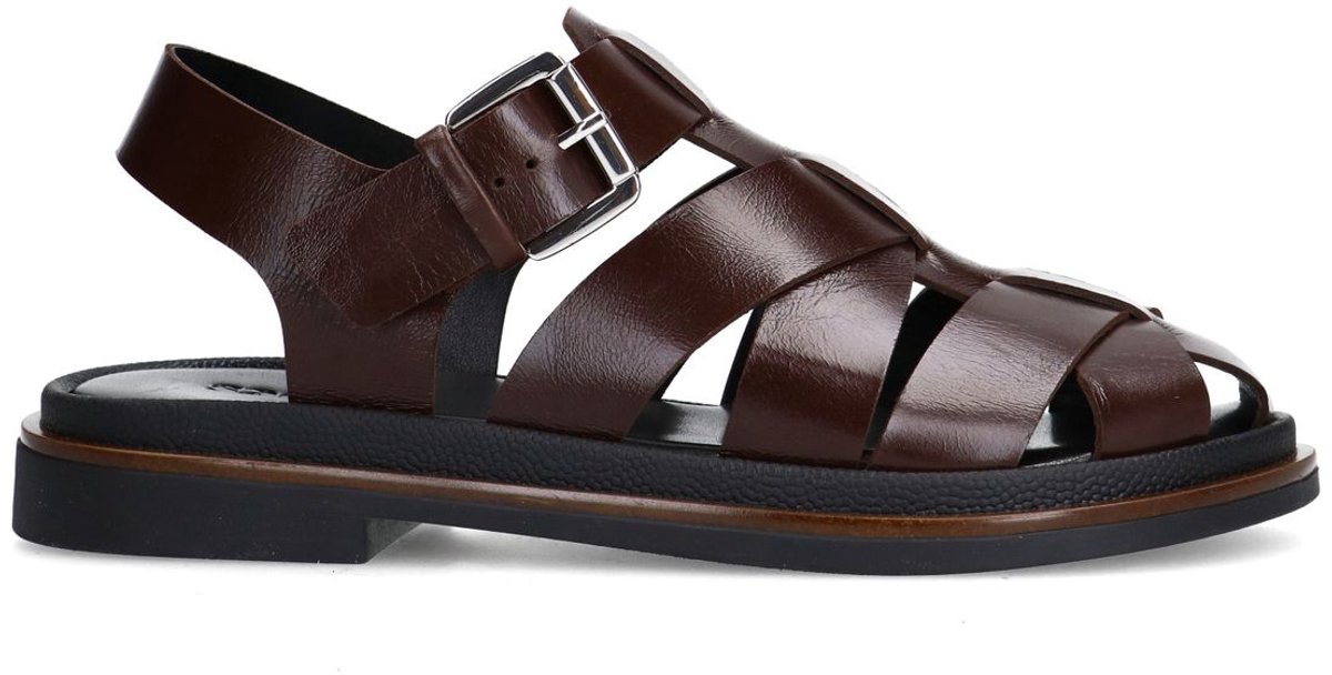 Sacha - Dames - Donkerbruine leren sandalen - Maat 42