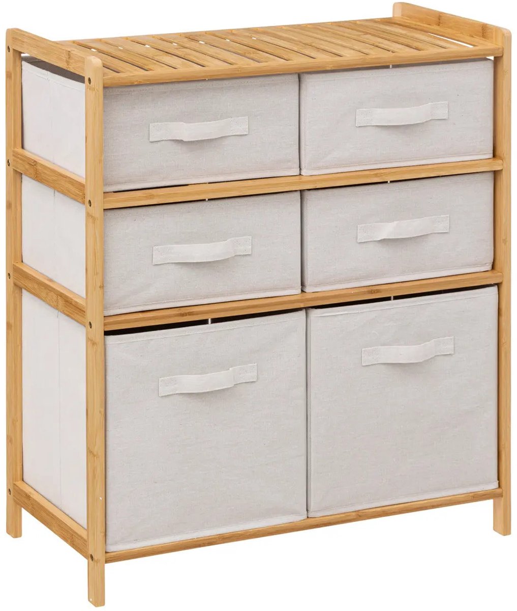 5Five Opbergkast met 6 polyester manden - 3 lagen - bamboe - beige - 66 x 33 x 78 cm