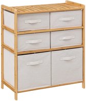 5Five Opbergkast met 6 polyester manden - 3 lagen - bamboe - beige - 66 x 33 x 78 cm