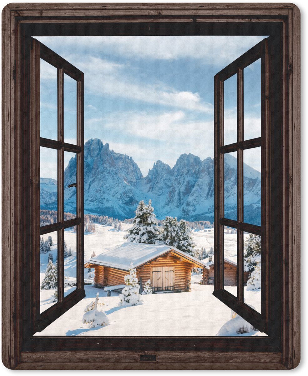 Muismat 19x23 cm - Mousepad Doorkijk - Winter - Landschap - Huisje - Bergen - Muismatten