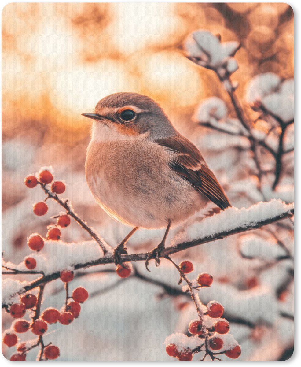 Muismat 19x23 cm - Mousepad Vogel - Tak - Winter - Dieren - Sneeuw - Muismatten
