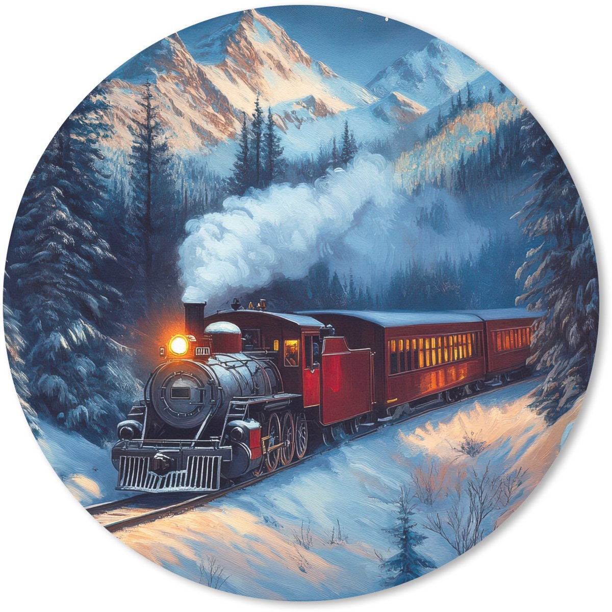 Muismat rond 50x50 cm - Mousepad Trein - Kerst - Sneeuw - Kersttrein - Ronde muismatten