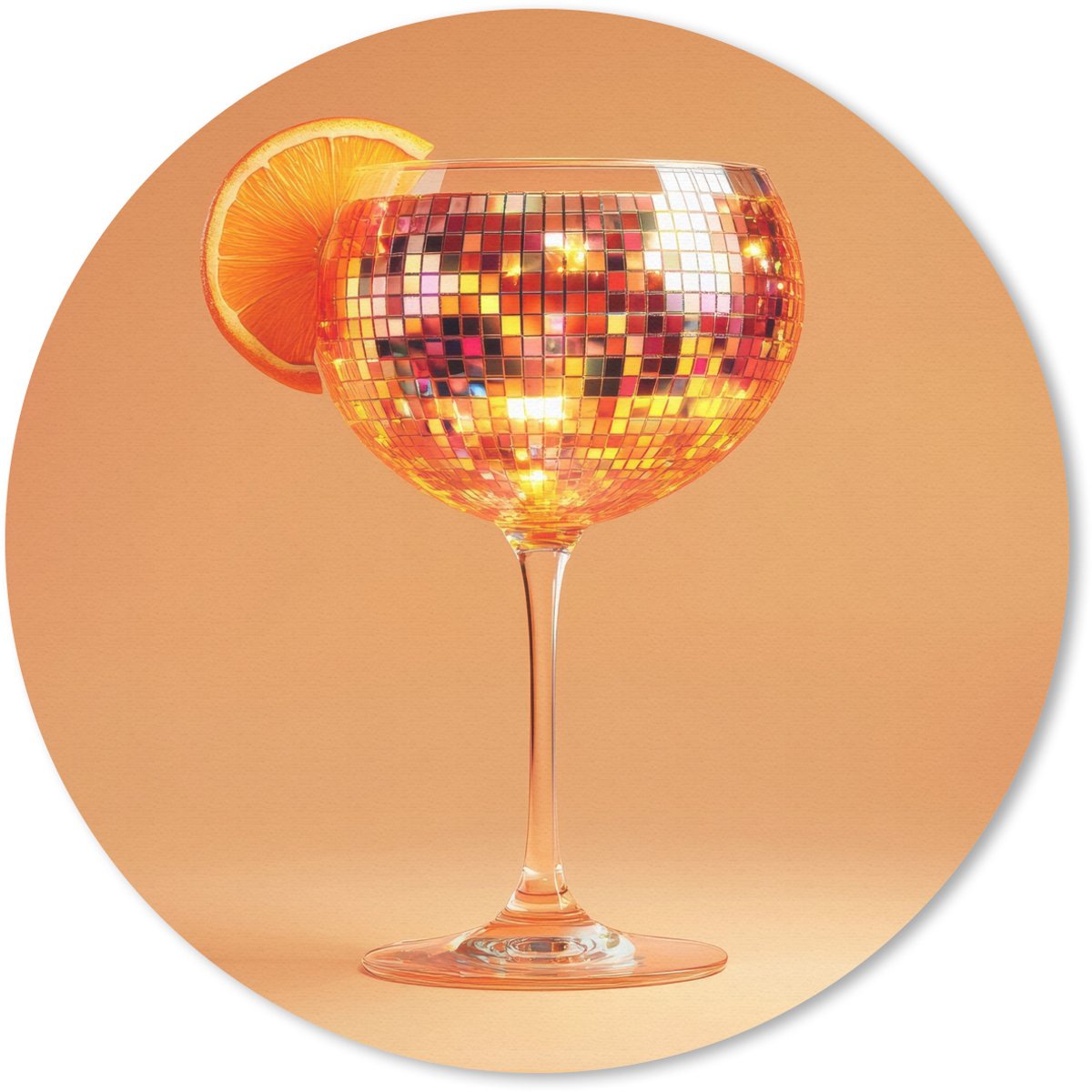 Muismat rond 50x50 cm - Mousepad Drank - Oranje - Glitter - Disco - Ronde muismatten
