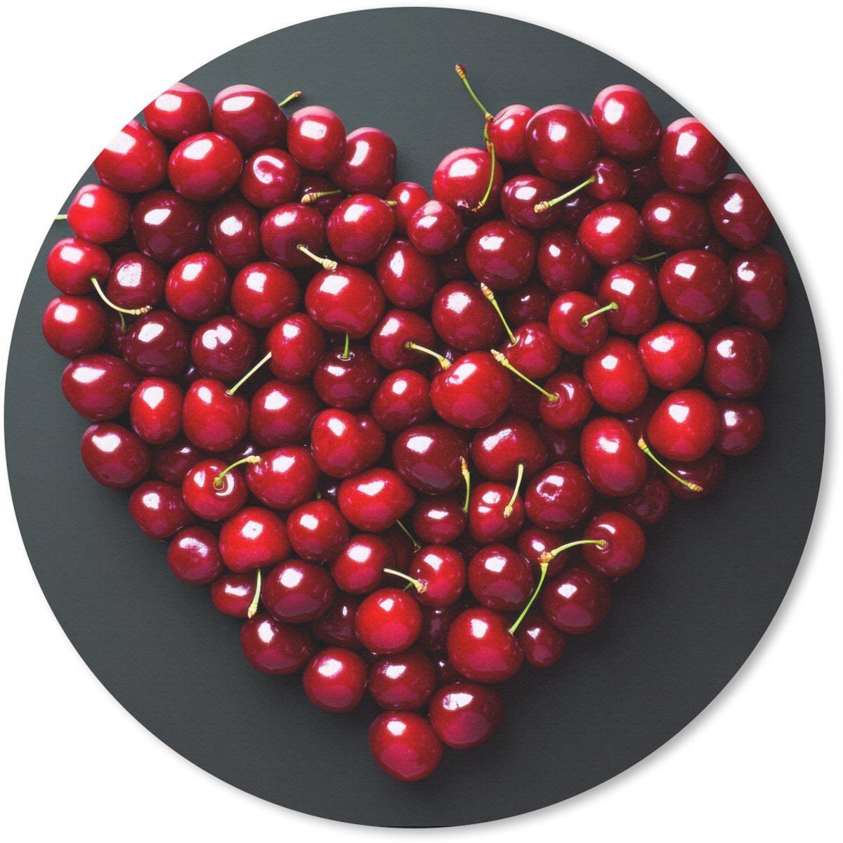 Muismat rond 50x50 cm - Mousepad Kersen - Hart - Rood - Zwart - Ronde muismatten