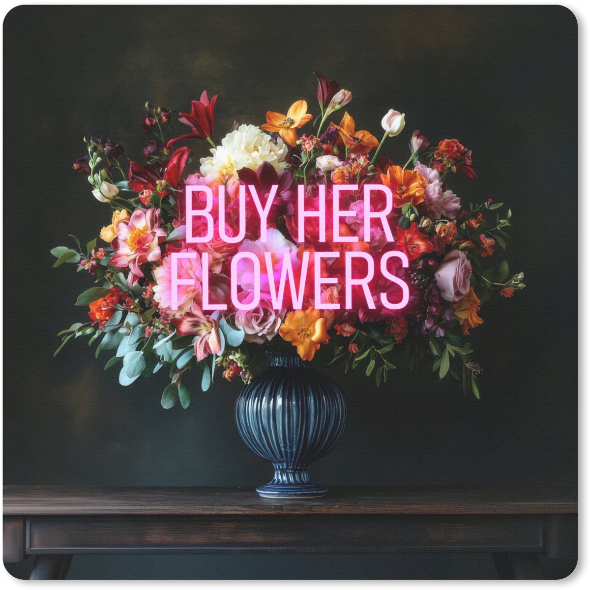 Muismat 30x30 cm - Mousepad Quote - Bloemen - Vaas - Neon - Muismatten