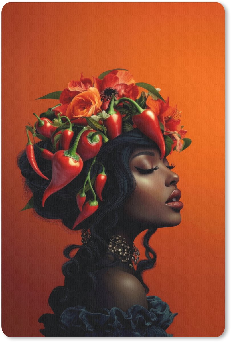 Muismat 18x27 cm - Mousepad Vrouw - Chilipepers - Pepers - Bloemen - Muismatten