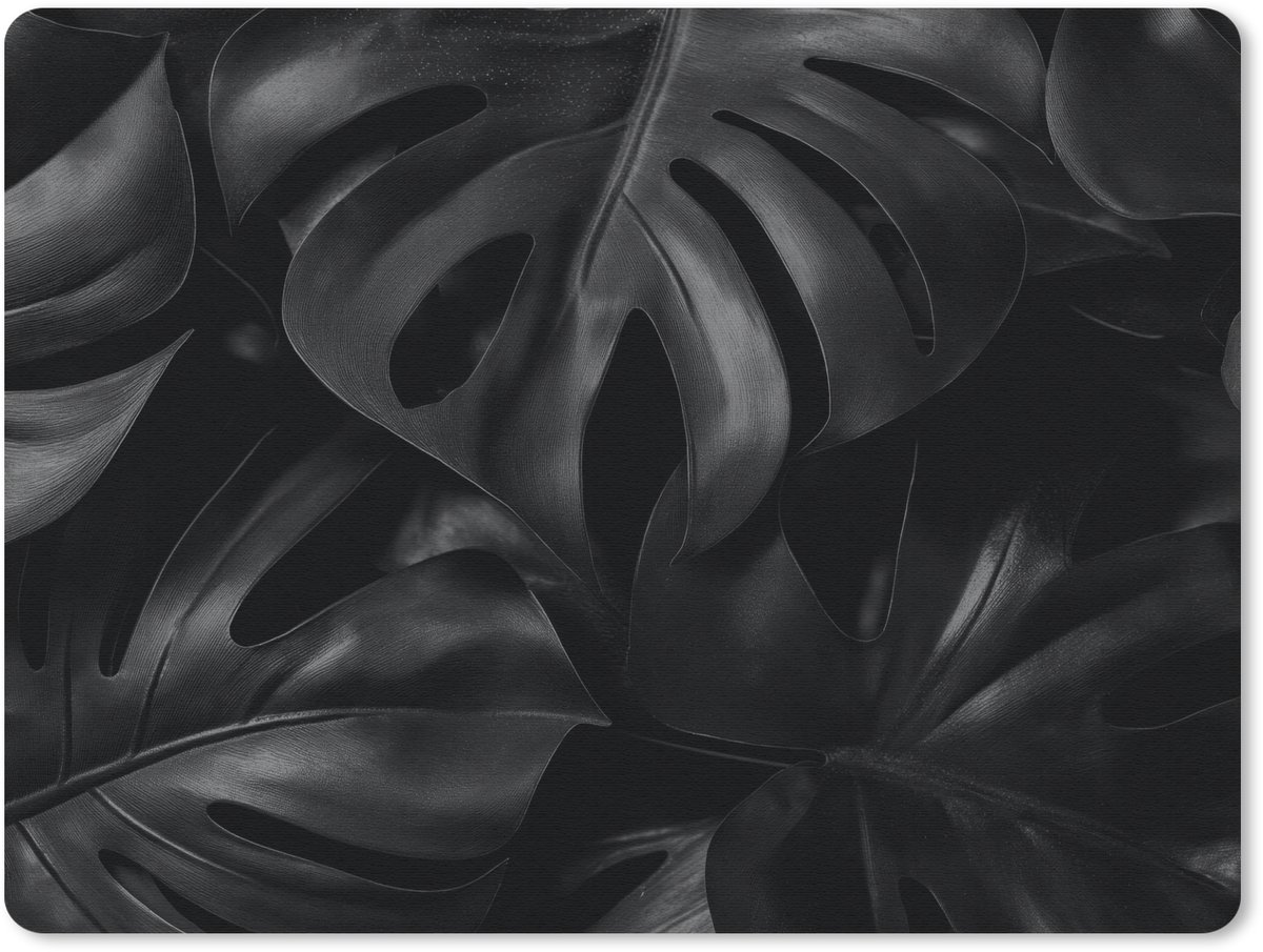 Muismat 23x19 cm - Mousepad Zwart - Monstera - Bladeren - Muismatten