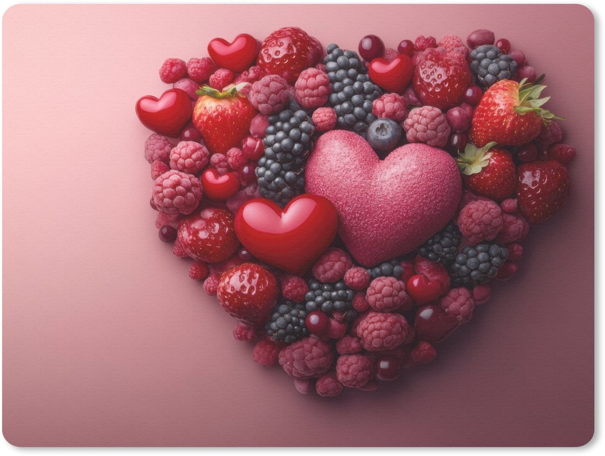 Muismat 23x19 cm - Mousepad Fruit - Hartjes - Aardbeien - Frambozen - Bosbessen - Muismatten