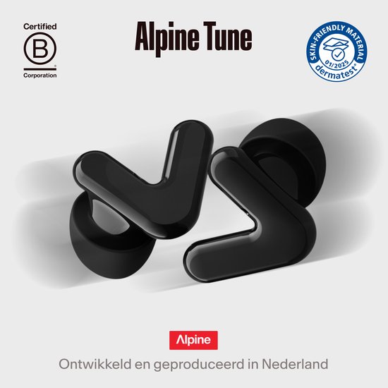 Alpine Tune Oordopjes Festival - Concert Oordopjes met Geluidsdemping - Hifi Geluidskwaliteit - 19dB Gehoorbescherming met Helder Geluid - 4 Maten Oordoppen - Voor Concerten, Feesten, Raves & Clubs - Zwart