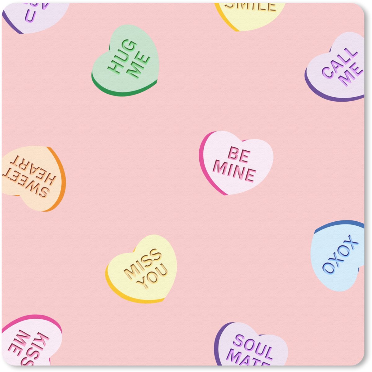 Muismat 20x20 cm - Mousepad Hart - Snoep - Pastel - Tekst - Muismatten