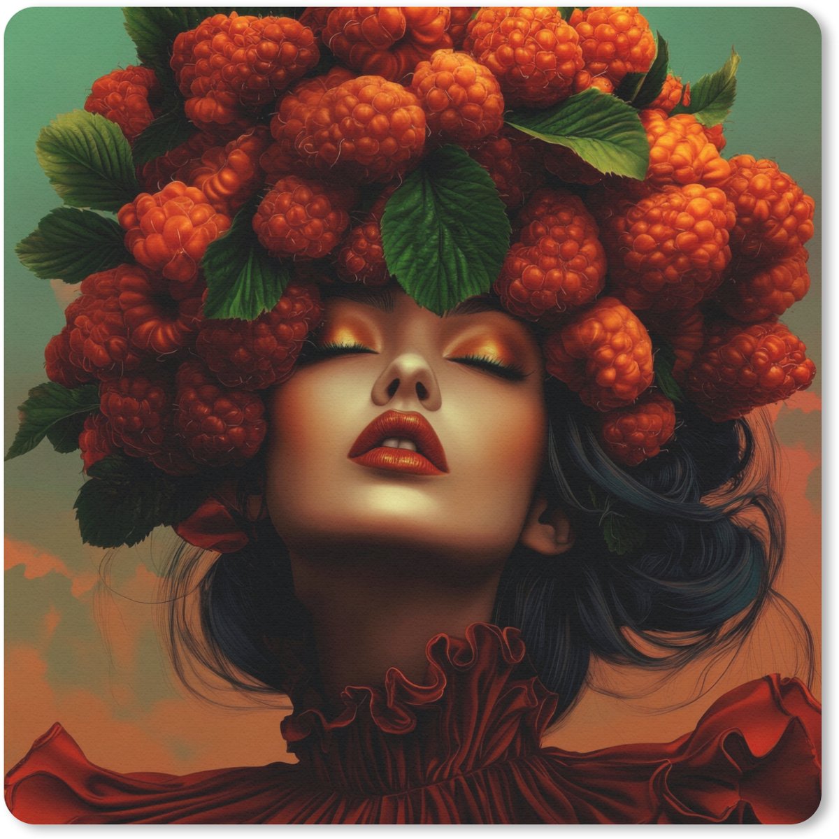Muismat 20x20 cm - Mousepad Vrouw - Frambozen - Bladeren - Muismatten