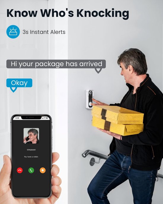 ieGeek 2K WLAN Video deurbel met camera - draadloze videodeurbel met gong - PIR-detectie - nachtzicht - ondersteunt SD en cloudopslag van Merkloos — afbeelding 4
