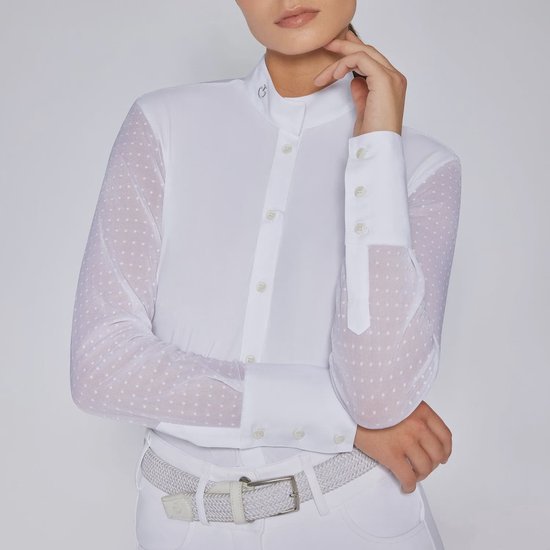 Chemise de compétition Cavalleria Toscana manches longues à pois, taille M , Wit