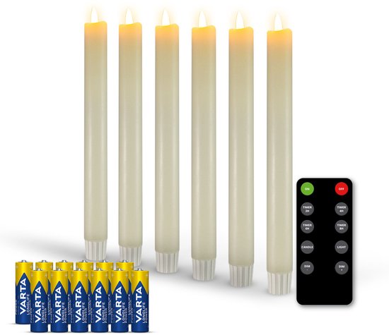 FlinQ LED Dinerkaarsen met Bewegende Vlam - Incl Batterijen - Nep Kaarsen met Flikkerende Vlam - Inclusief Afstandsbediening met Timer En Dimfunctie - 6 Stuks - Wit