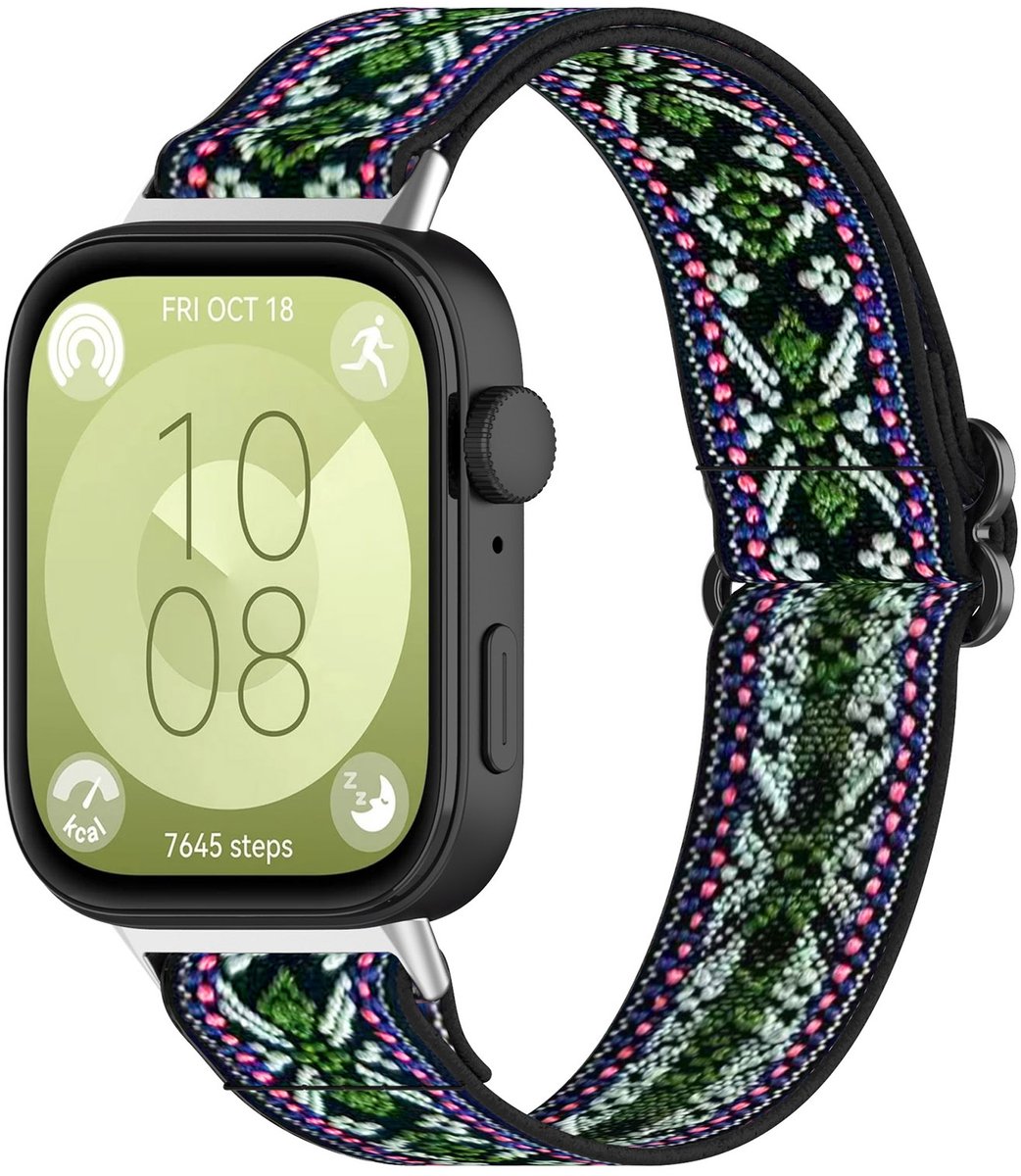 By Qubix - Elastische nylon band - Bohemian groen - geschikt voor Huawei Watch Fit 3 / Fit 4