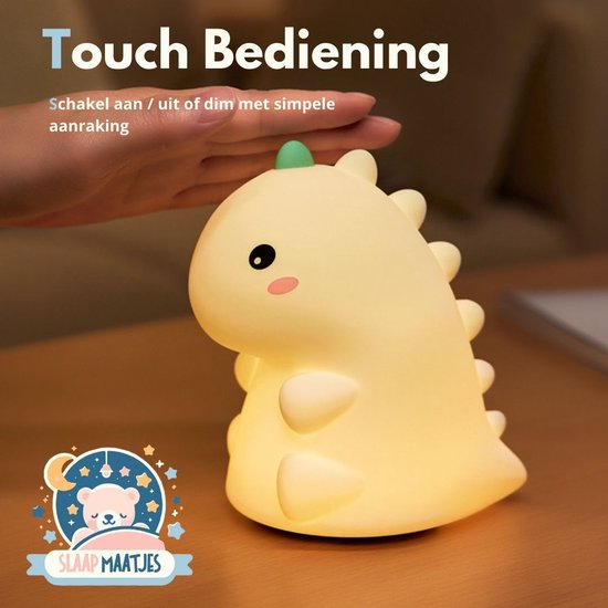 Kinder Nachtlampje Dinosaurus - Nachtlampje Baby - Met aanraaksensor- Veilig voor kinderen - USB Oplaadbaar - Dimbaar - LED - Slaap Maatjes