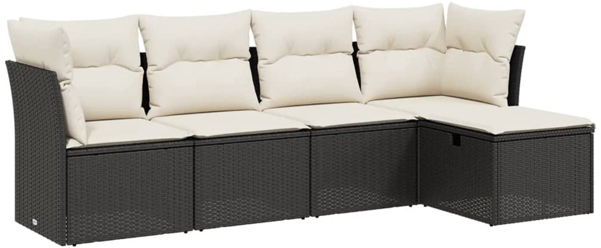 Zwart poly rattan loungeset met kussens voor buiten - The Living Store.