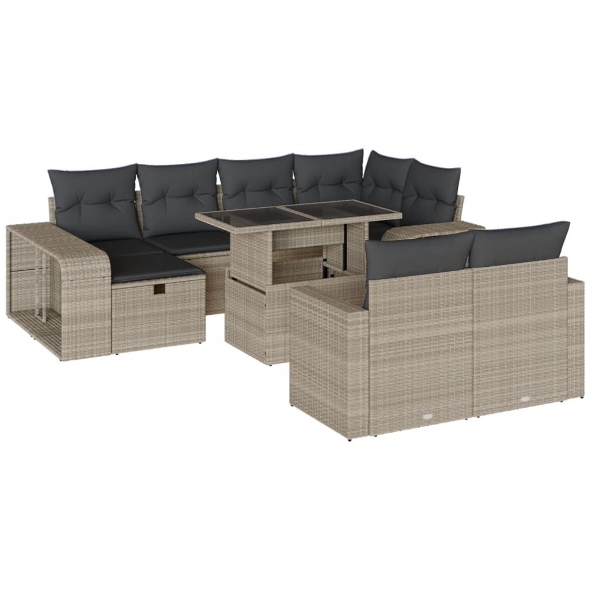 Poly rattan loungeset in lichtgrijs met kussens - The Living Store.