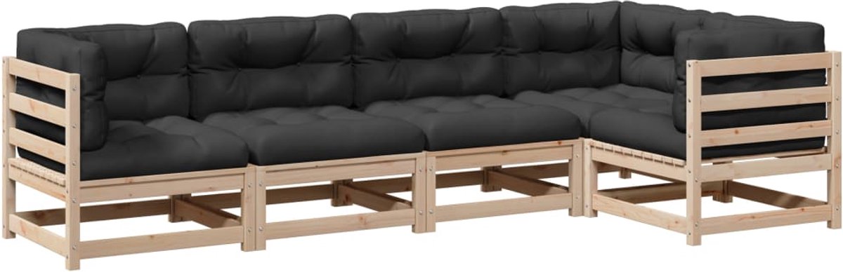 The Living Store 5-delige Loungeset met kussens massief grenenhout - Hoeken Bank - Lounge Set - Tuinset - Buitentijnen - Houten Bank