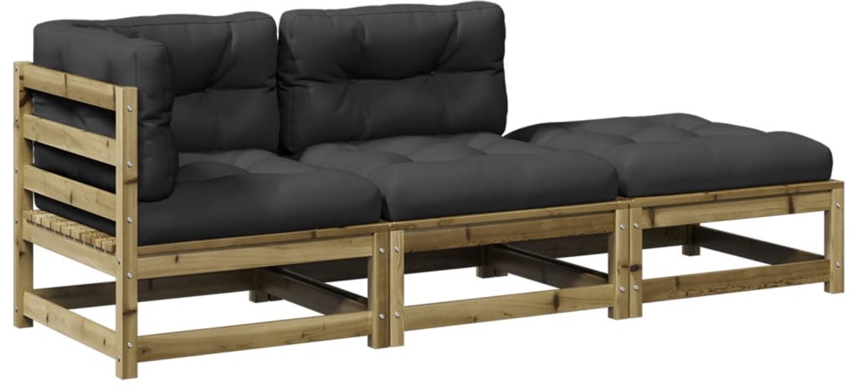 The Living Store 3-delige Loungeset van geïmpregneerd grenenhout met kussens