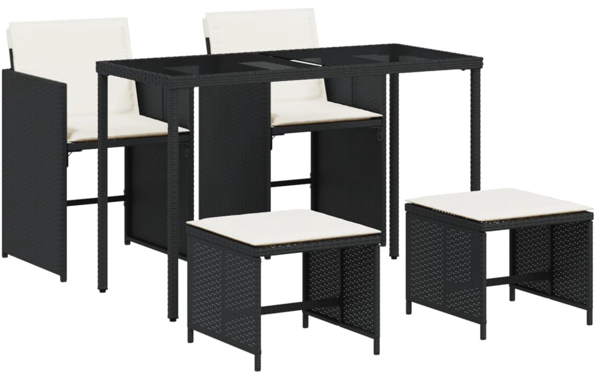 Zwarte poly rattan tuinset met kussens - The Living Store.