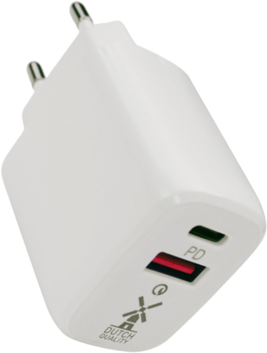Dutch Quality® USB C 30 Watt Adapter oplader USB stekker - Telefoon oplader - Snellader - USB-C PD Fast Charge - USB-A Quick Charge 3.0 - Geschikt voor smartphones, tablets, headphones, speakers en e-readers - Oplaadblok