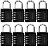 Belle Vous Zwarte 4-Cijferig Combinatie Hangslot (8 Pak) - 4,8 x 4 x 1,3 cm - Zware Kwaliteit Waterdichte Binnen/Buiten Veiligheids Slot voor Gym & School Locker, Hekwerk en Poort