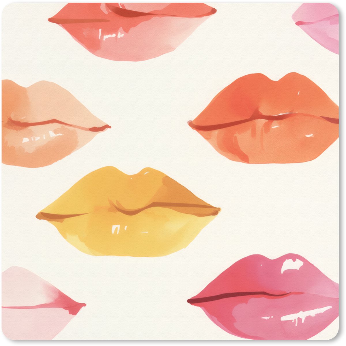 Muismat 20x20 cm - Mousepad Lippen - Kleurrijk - Glanzend - Muismatten