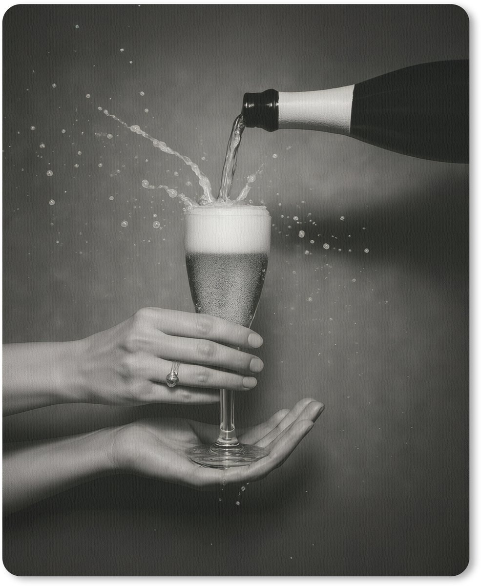 Muismat 19x23 cm - Mousepad Champagnefles - Glas - Minimalistisch - Spetters - Muismatten