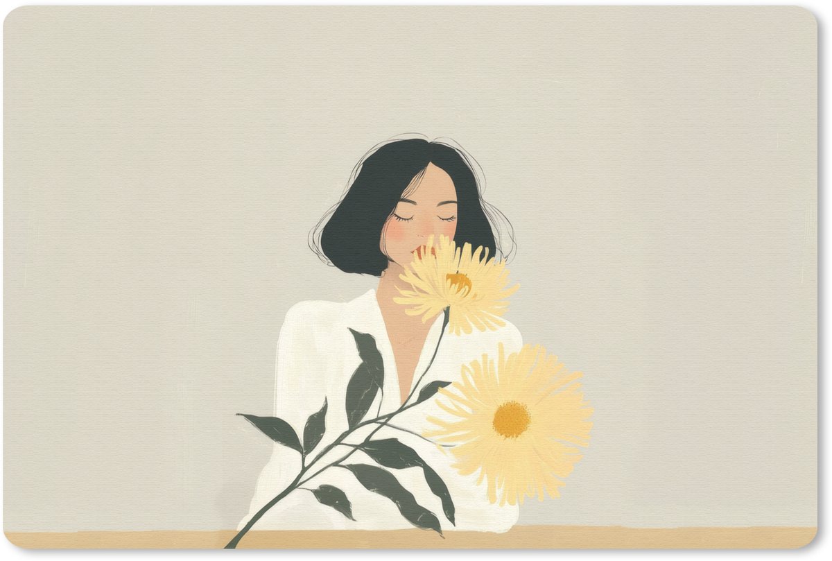 Muismat 27x18 cm - Mousepad Vrouw - Bloem - Geel - Minimalistisch - Muismatten
