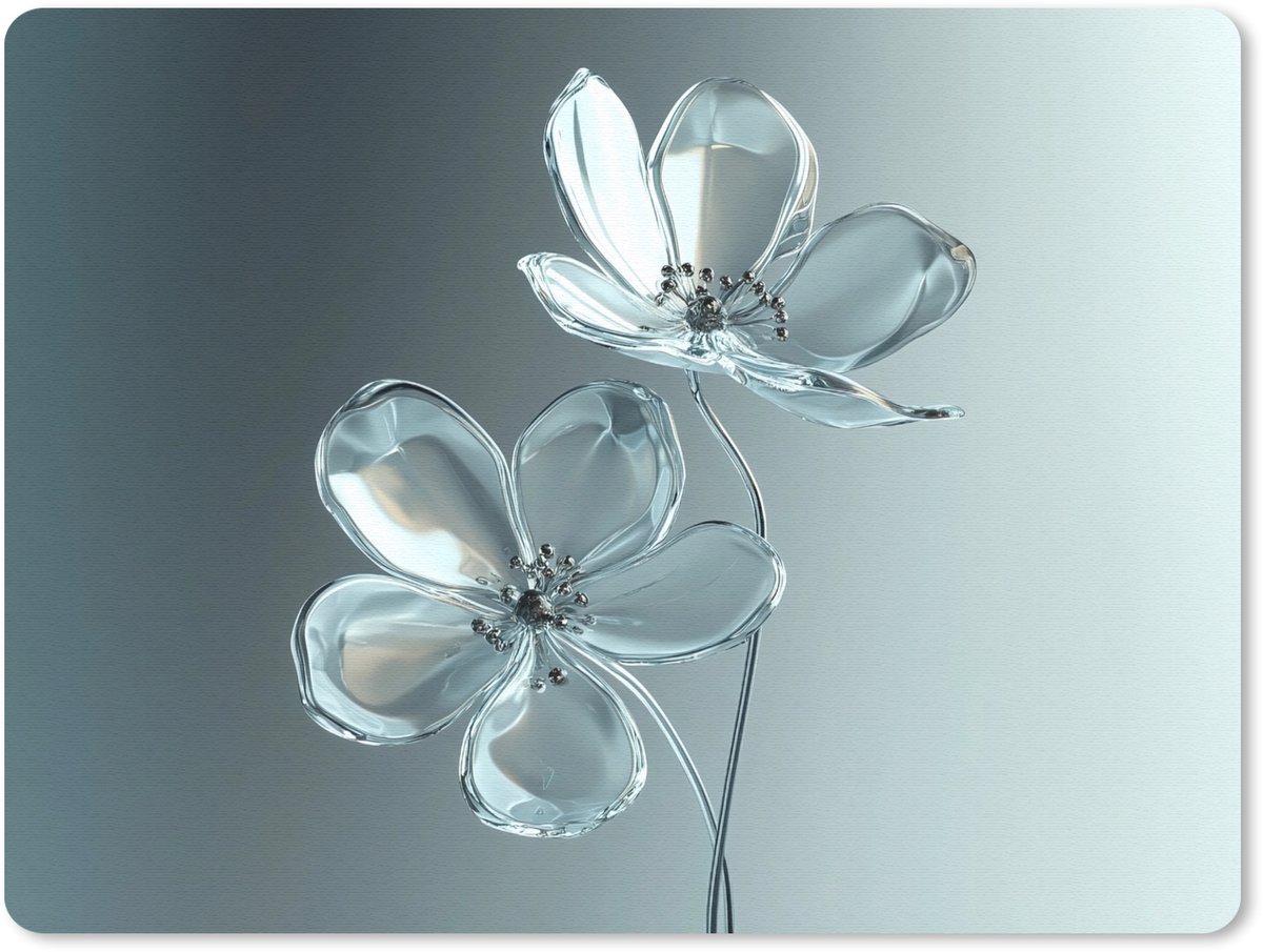 Muismat 23x19 cm - Mousepad Kristal - Bloemen - Grijs - Muismatten