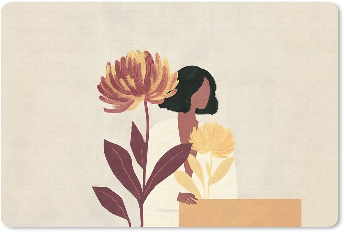 Muismat 27x18 cm - Mousepad Vrouw - Minimalistisch - Bloem - Muismatten