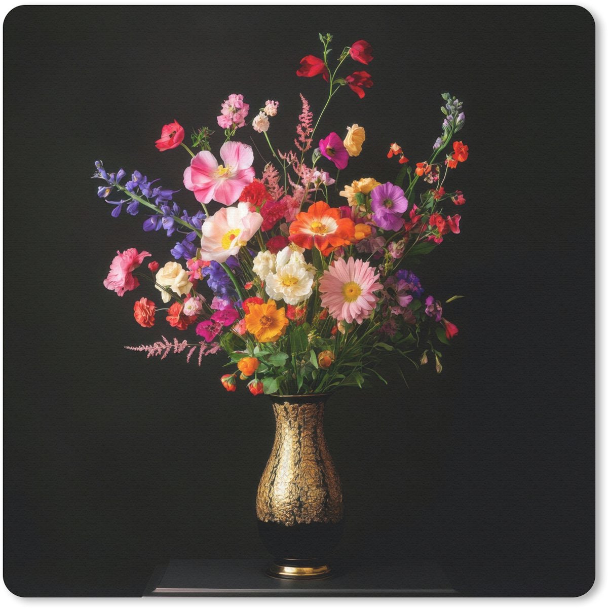 Muismat 30x30 cm - Mousepad Kleurrijk - Boeket - Vaas - Goud - Muismatten