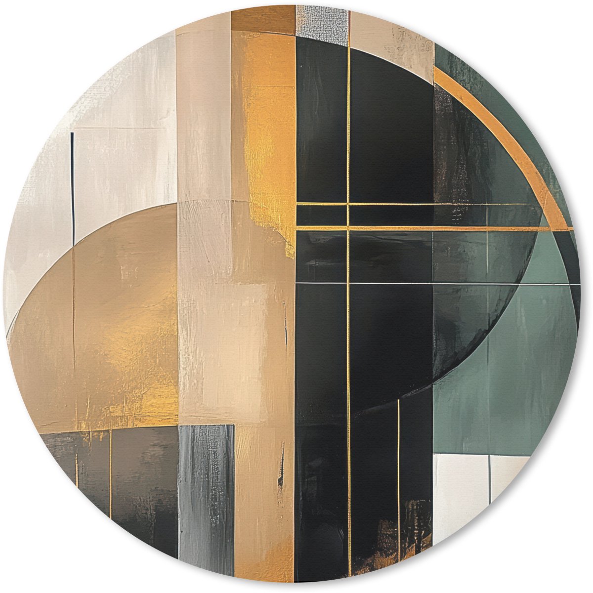 Muismat rond 20x20 cm - Mousepad Abstract - Goud - Brons - Groen - Vormen - Modern - Ronde muismatten