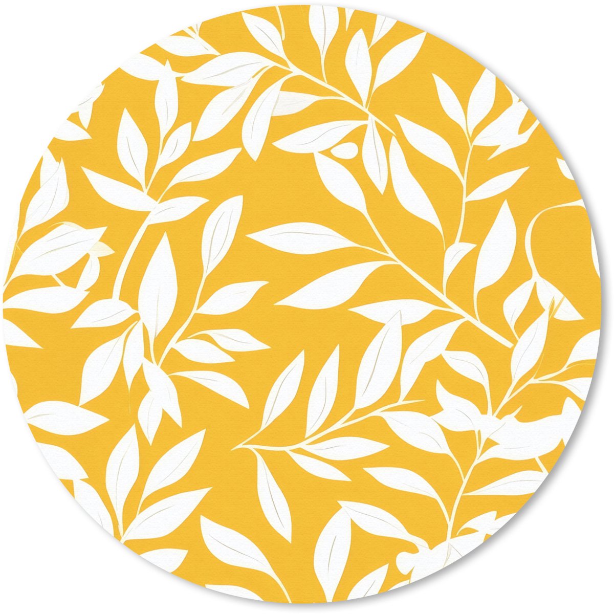 Muismat rond 20x20 cm - Mousepad Bladeren - Takken - Geel - Ronde muismatten