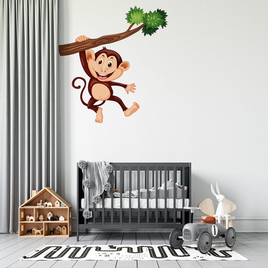 Muursticker Singe accroché à une branche - 30 x 30 cm - 30 x 30 cm - chambre de bébé et d'enfant - sticker mural animaux chambre de bébé et d'enfant tous